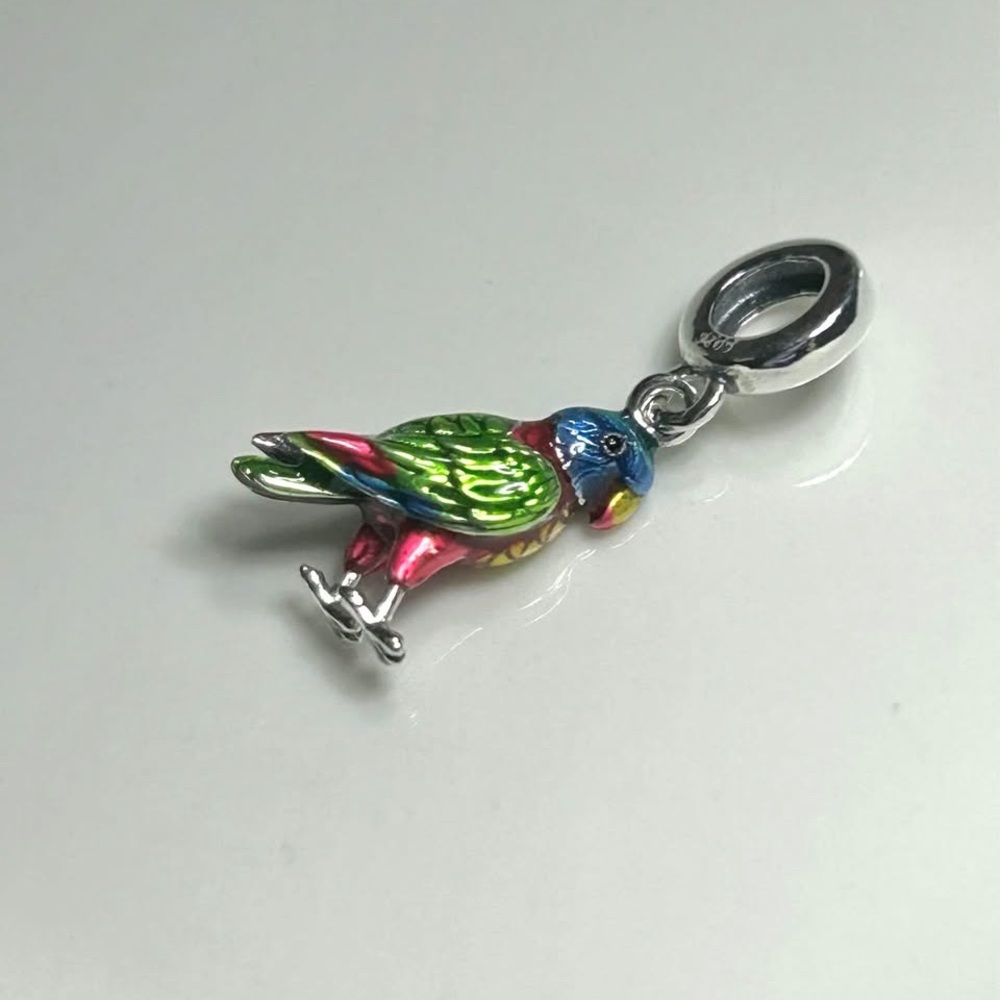 Colorful Parrot Rainbow Lorikeet Bird s925 silver Bracelet Charm Pendant